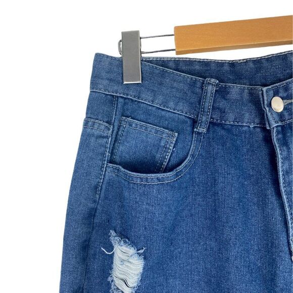 UNBRANDED WOMEN'S Medium Wash High Rise Destroyed Frankenstein Patch Jeans US M - Picture 4 of 11